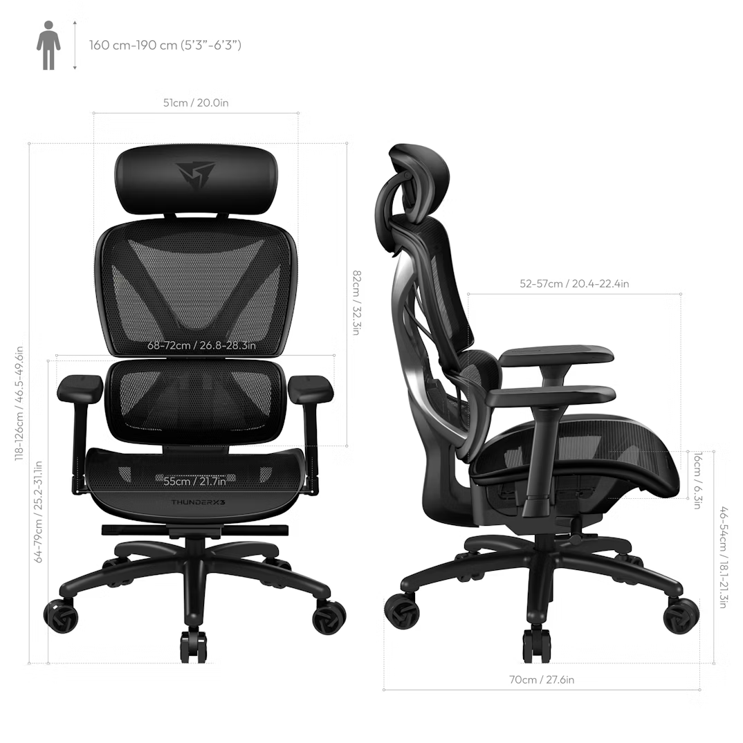 ThunderX3 XTC Mesh Black Gaming Chair